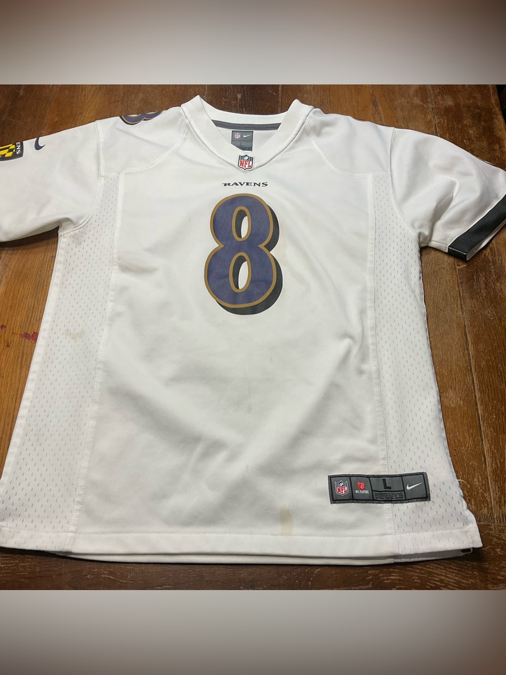 Lamar Jackson #8 Nike On Field Youth Sz L Baltimore Ravens Jersey White *Read